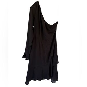 Likely Black One-Shoulder Draped Evening Dress